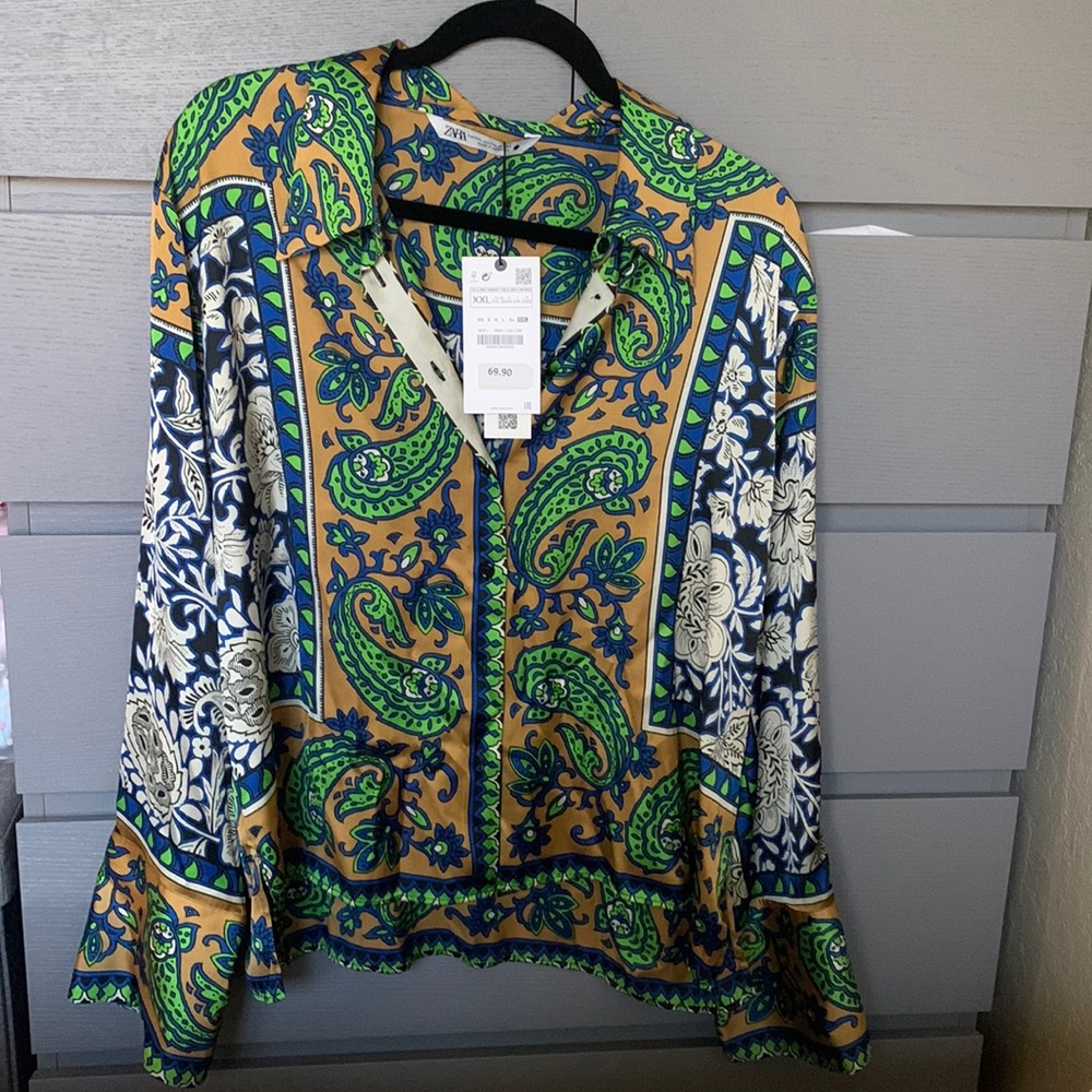Zara paisley and flowers satin shirt (XXL)